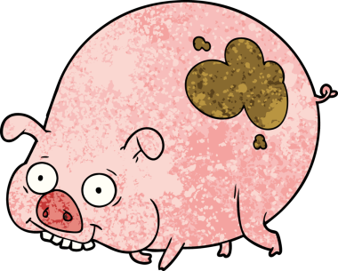 Bir insan tarafından çizilmiş çamurlu bir domuz.