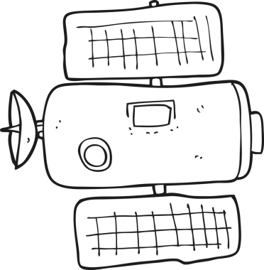 Bir insan tarafından çizilmiş siyah beyaz çizgi film uzay istasyonu