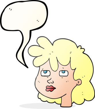 Bir insan tarafından çizilmiş serbest konuşma balonu kadın yüzü.