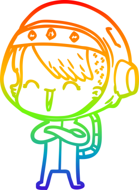 Gökkuşağı gradyan çizimi mutlu bir uzay kızının çizimi bir insan tarafından çizilmiş