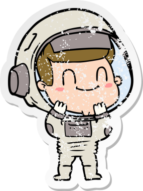 Bir insan tarafından çizilmiş mutlu bir astronotun sıkıntılı çıkartması.