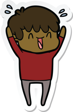 Bir insan tarafından çizilmiş, gülen bir çocuğun çıkartması.