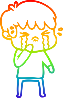 Gökkuşağı gradyan çizimi bir insan tarafından çizilmiş ağlayan bir çizgi çocuk çizimi