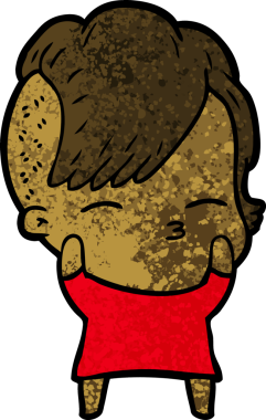 Bir insan tarafından çizilmiş şaşı çizgi film kızı.