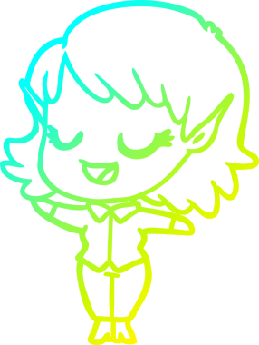 Bir insan tarafından çizilmiş mutlu bir elf kızı çizimi.