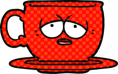 Bir insan tarafından çizilmiş yorgun bir çay fincanı.