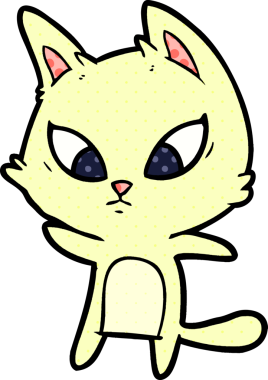 Bir insan tarafından çizilmiş kafası karışmış çizgi film kedisi.