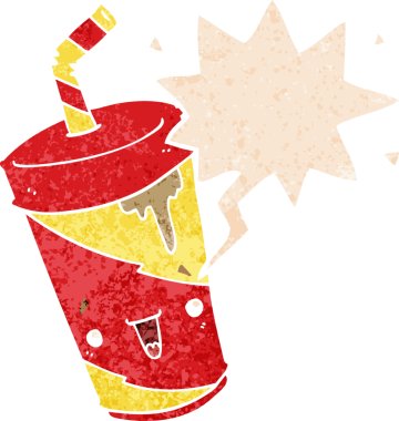 Bir insan tarafından çizilmiş, grunge 'da konuşma baloncuğu olan tatlı çizgi film gazozu.