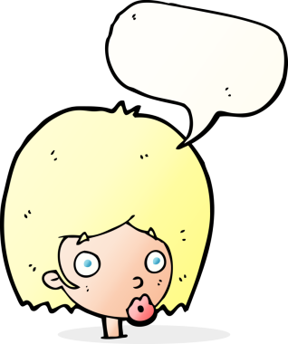 Bir insan tarafından çizilen konuşma baloncuğuyla kadın yüzü şaşırtılıyor.