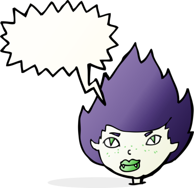 Bir insan tarafından çizilmiş konuşma balonlu vampir kafası.