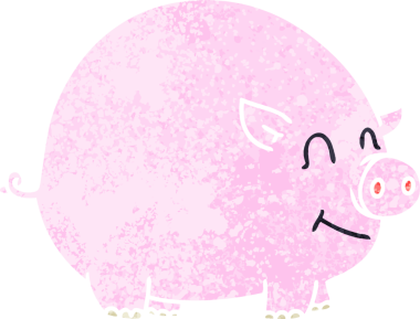 Bir insan tarafından çizilmiş eski çizim tarzı tuhaf çizgi film domuzu