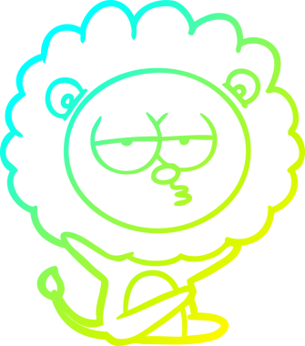 Bir insan tarafından çizilen ve canı sıkılan bir aslanın soğuk çizgi çizimi.