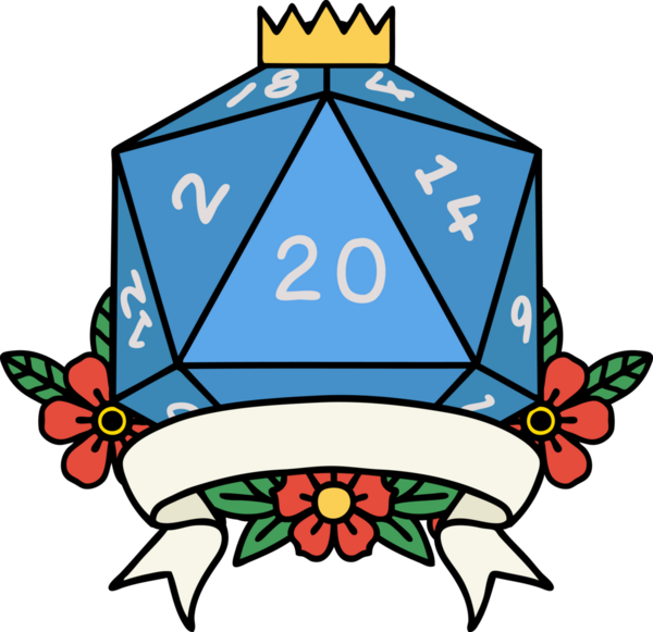 Retro Dövme Biçimi Doğal 20 kritik vuruş D20 zar bir insan tarafından çizildi