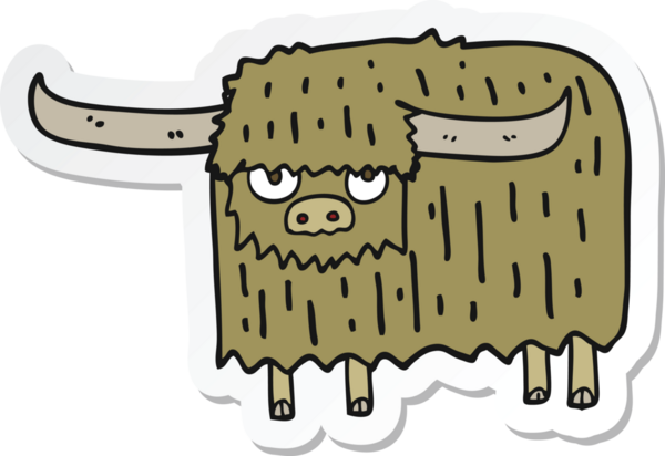 Bir insan tarafından çizilmiş kıllı ineğin çıkartması.