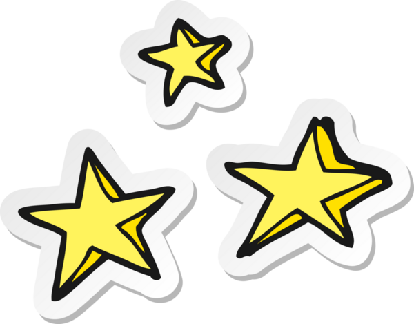 Bir çizgi film dekoratif yıldızının çıkartması bir insan tarafından çizilmiş.