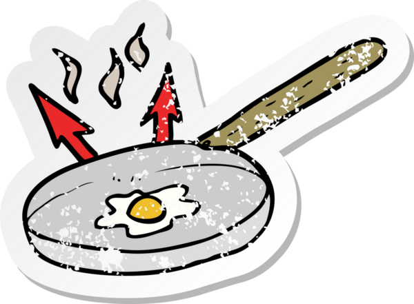 Bir insan tarafından çizilmiş karikatür kızartma tavasının gerilimli yapıştırması.