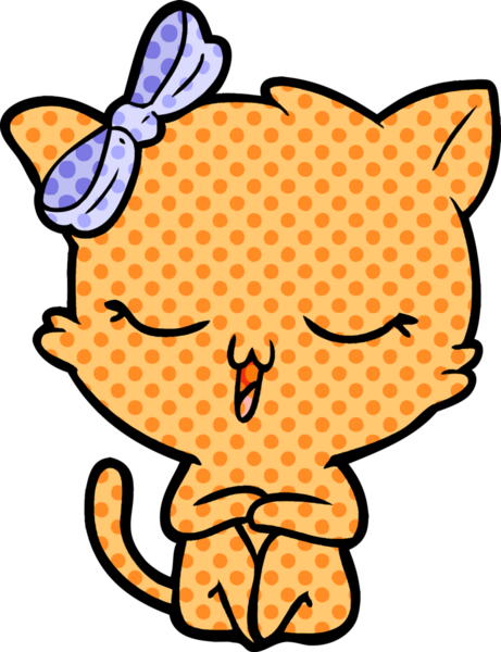 Bir insan tarafından çizilmiş kafasında yay olan çizgi film kedisi.