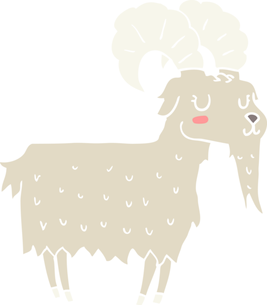 Bir insan tarafından çizilmiş düz renkli çizgi film keçisi.