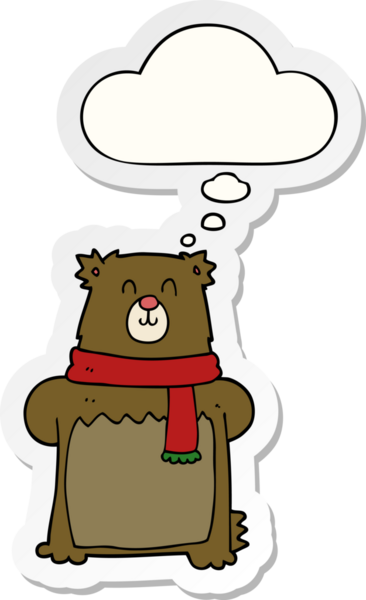 İnsan tarafından çizilmiş bir çıkartma olarak düşünce baloncuğu olan çizgi film ayısı.