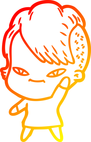 Hipster saç kesimi bir insan tarafından çizilmiş güzel bir çizgi film kızı çizimi.