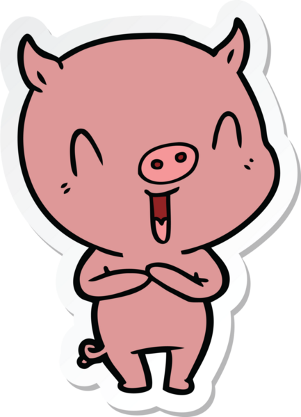 Bir insan tarafından çizilmiş mutlu çizgi film domuzu çıkartması.