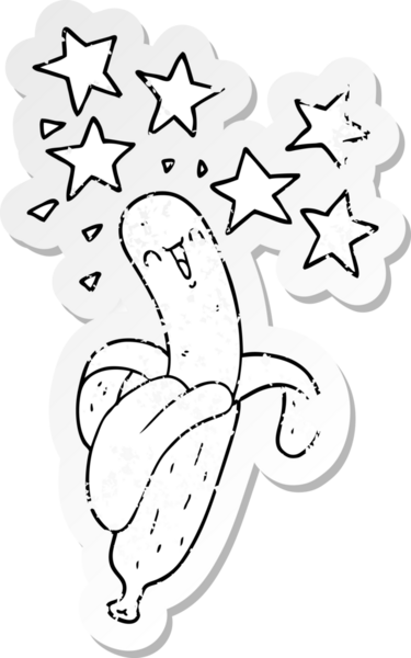 Bir insan tarafından çizilmiş sihirli bir muzun sıkıntılı çıkartması.