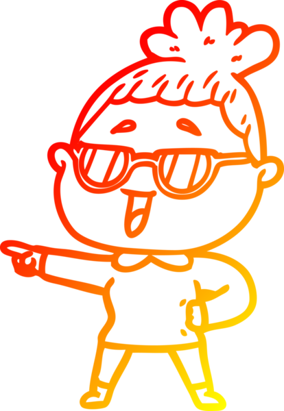 Bir insan tarafından çizilmiş gözlük takan mutlu bir kadının çizgi çizimi.