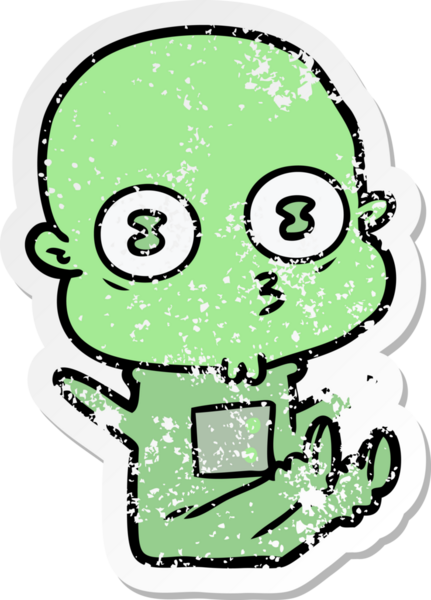 Bir insan tarafından çizilmiş garip kel bir uzay adamının sıkıntılı çıkartması.