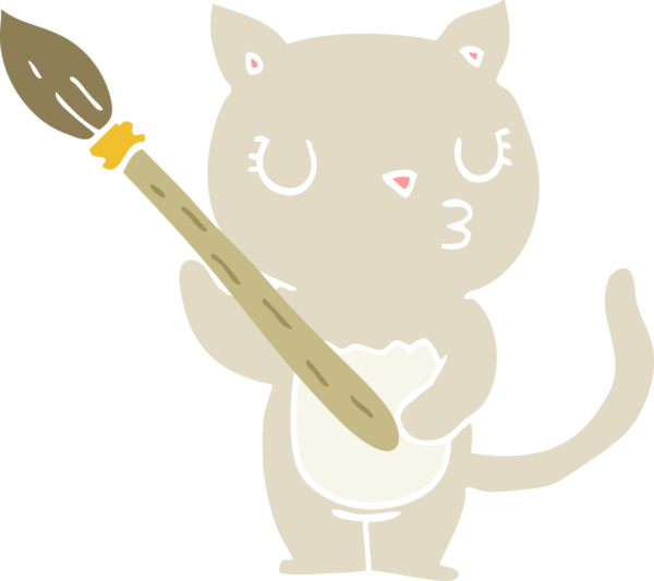 Sevimli düz renkli çizgi film kedisi bir insan tarafından çizilmiş.