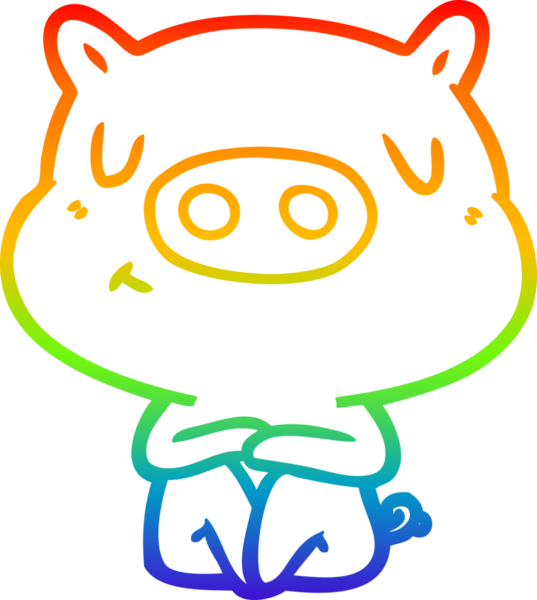 Çizgi film içerikli bir domuzun insan tarafından çizilmiş gökkuşağı gradyanı çizimi