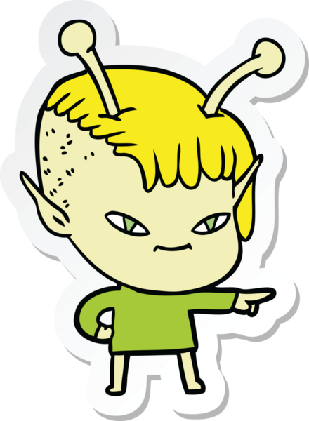 Bir insan tarafından çizilmiş şirin bir uzaylı kızın çıkartması.