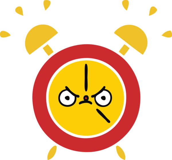 Bir insan tarafından çizilmiş alarm saatinin düz renk retro karikatürü