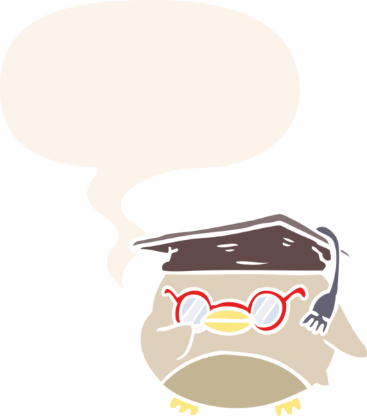 bir insan tarafından çizilmiş eski usul konuşma baloncuğu olan akıllı baykuş.