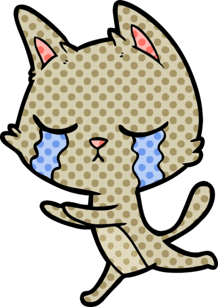 Bir insan tarafından çizilmiş ağlayan çizgi film kedisi.