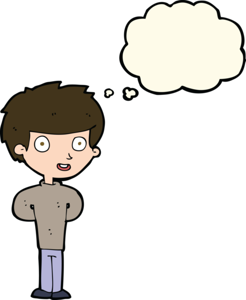 Bir insan tarafından çizilmiş düşünce balonu olan mutlu çocuk çizgi filmi.