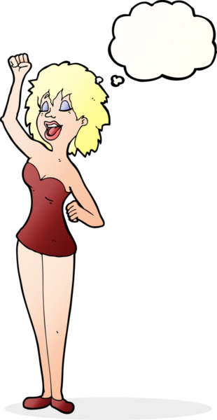 Bir insan tarafından çizilmiş düşünce balonlu çizgi film dansçısı kadın.