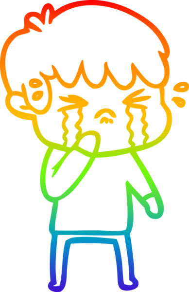 Gökkuşağı gradyan çizimi bir insan tarafından çizilmiş ağlayan bir çizgi çocuk çizimi