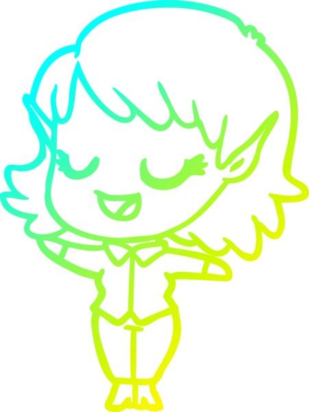 Bir insan tarafından çizilmiş mutlu bir elf kızı çizimi.