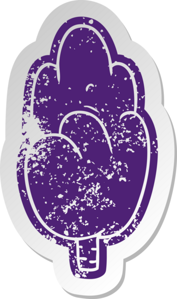 Üzüntülü eski çizgi film etiketi Bir insan tarafından çizilmiş tek yeşil ağaç