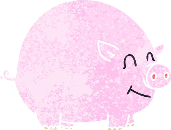 Bir insan tarafından çizilmiş eski çizim tarzı tuhaf çizgi film domuzu