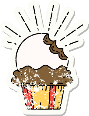 Bir insan tarafından çizilmiş eski bir dövme stili kek etiketi.