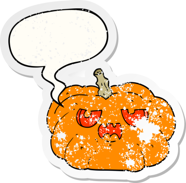 Konuşan balkabağı bir insan tarafından çizilmiş sıkıntılı eski bir çıkartma