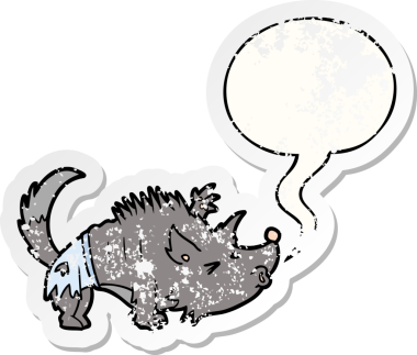 Konuşma balonu olan cadılar bayramı kurtadamı bir insan tarafından çizilmiş sıkıntılı eski bir çıkartma.