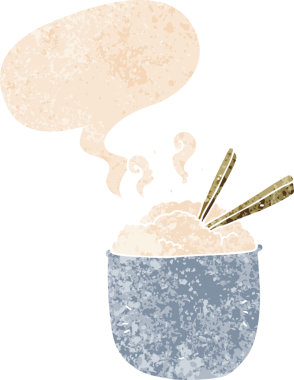 Bir insan tarafından çizilmiş, grunge 'deki konuşma baloncuklu karikatür pirinç kasesi.