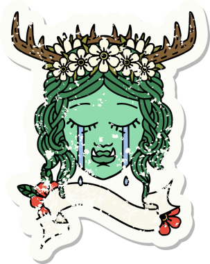 Bir insan tarafından çizilmiş ağlayan bir Ork Druid karakterinin grunge çıkartması.