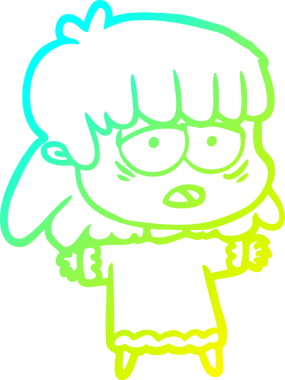 Bir insan tarafından çizilmiş, karikatür çizen yorgun bir kadın.