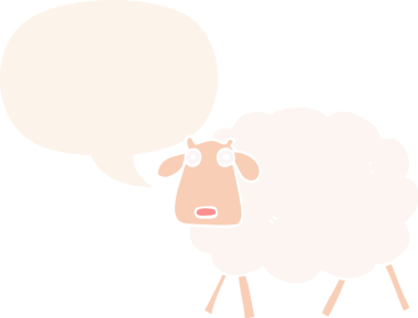 bir insan tarafından çizilmiş, konuşma baloncuklu çizgi film koyunu.