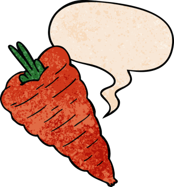 Bir insan tarafından çizilmiş, eski moda konuşma baloncuklu havuç.