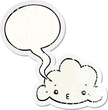 Konuşma baloncuğu olan karikatür bulutu bir insan tarafından çizilmiş sıkıntılı eski bir çıkartma