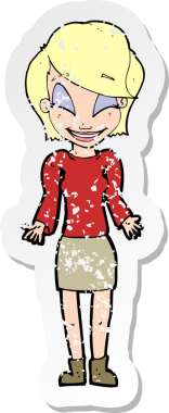 Bir insan tarafından çizilmiş omuzlarını silken mutlu bir kadının gerilmiş çıkartması.